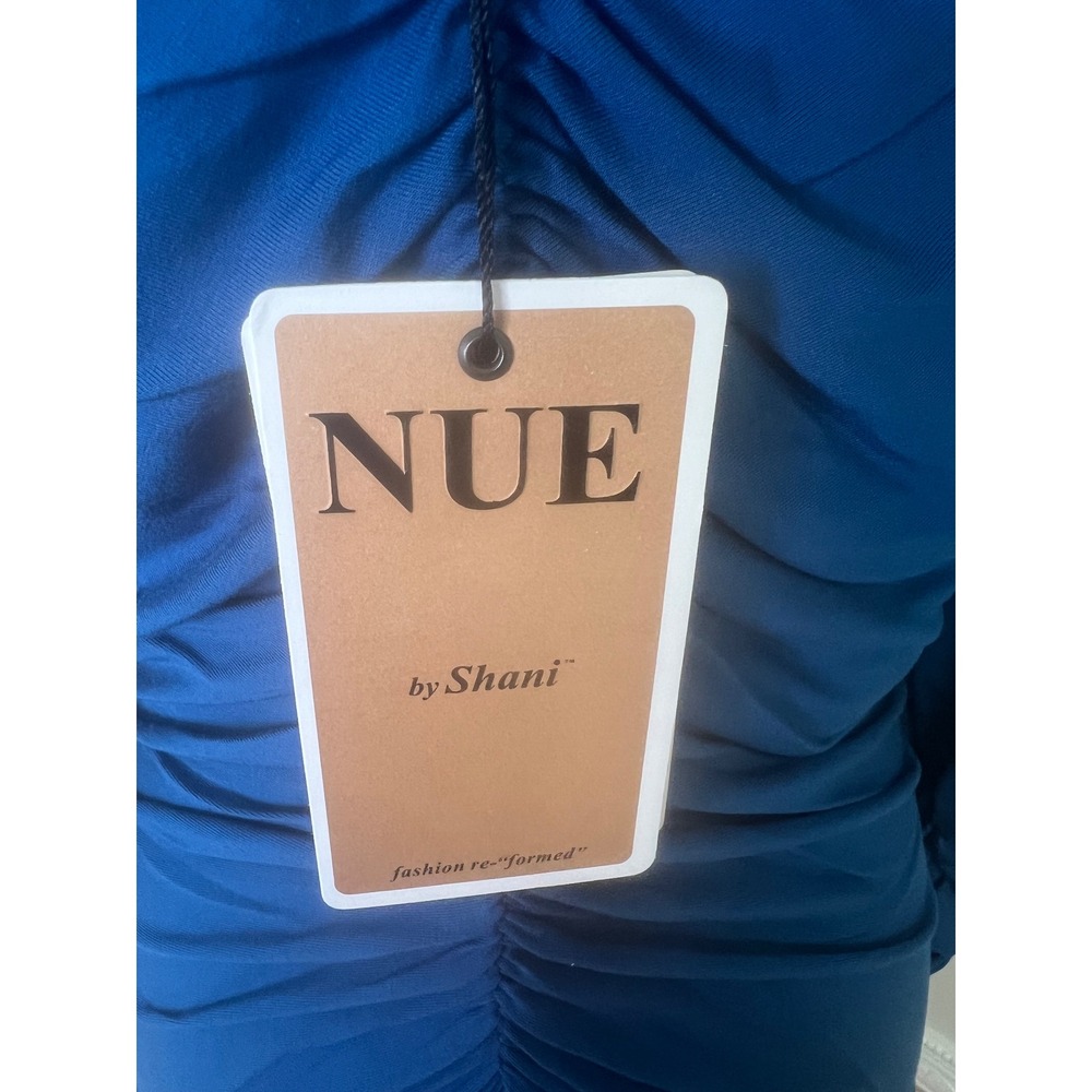 NUE by Shani Peacock Blue Ruched V-Neck Body Architecture Shaping Dress Size 12 - Picture 12 of 12
